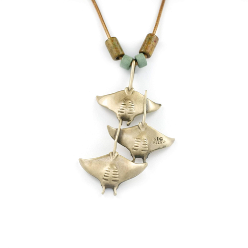 Bronze Triple Manta Ray Necklace with Beads